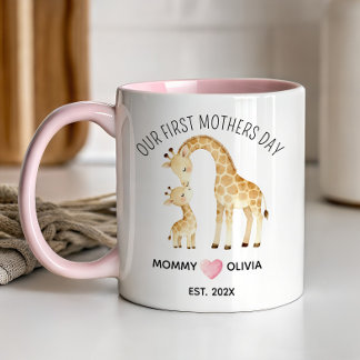 Our First Mother’s Day, Giraffe Mom and Baby Mug ツートーンマグカップ