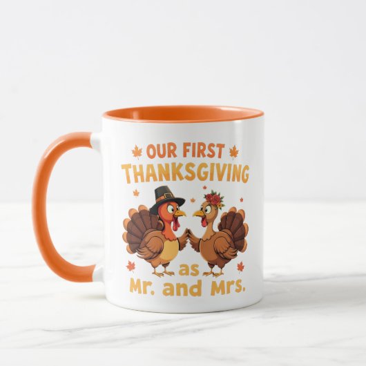 Our First Thanksgiving Mr and Mrs Couples Newlywed マグカップ (左)