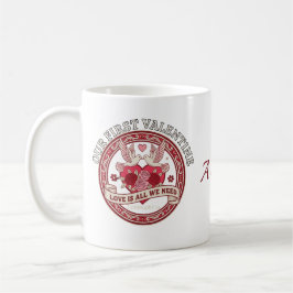 Our First Valentine Love Birds Custom Initial Mug コーヒーマグカップ