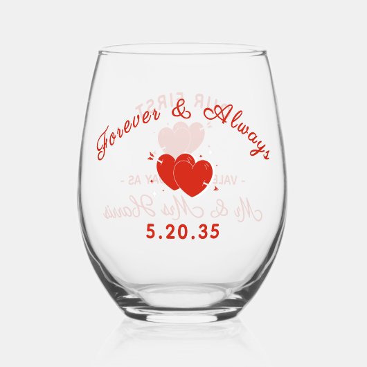 Our First Valentine’s Day as Mr & Mrs Personalized ステムなしワイングラス (裏面)