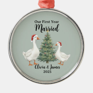 Our First Year Married Goose Custom Christmas メタルオーナメント