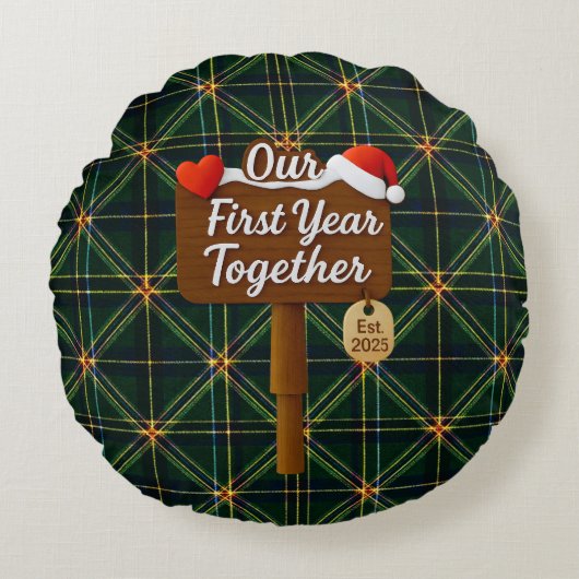Our First Year Together 2025 Wooden Sign ラウンドクッション (正面)