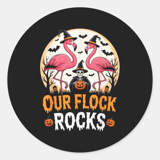 Our Flock Rocks Flamingo Halloween Costume Matchin ラウンドシール (正面)