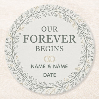 Our Forever Begins Romantic Marriage Proposal ラウンドペーパーコースター