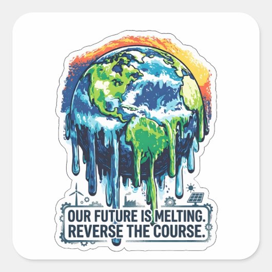 Our Future is Melting | Global Warming Awareness スクエアシール (正面)
