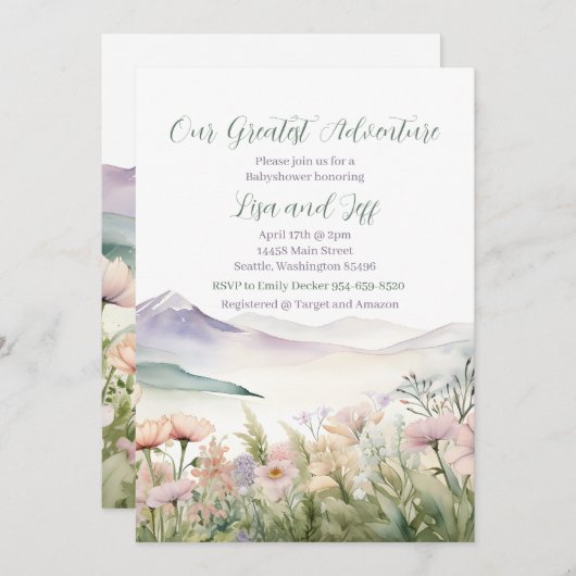 Our greatest adventure baby shower 招待状 (正面/裏面)
