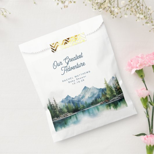 Our Greatest Adventure Forest Mountain Baby Shower フェイバーバッグ (封をした状態)