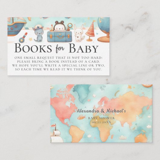 Our Greatest Adventure Map Books for Baby Shower エンクロージャーカード (正面/裏面)