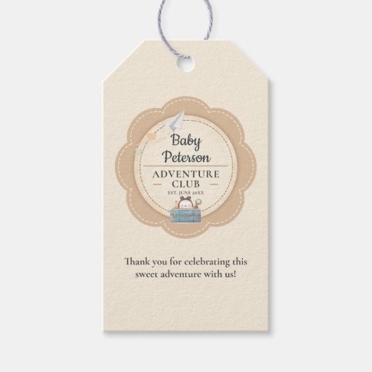 Our Greatest Adventure Neutral Cute Baby Shower ギフトタグ (正面)