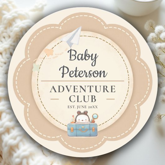 Our Greatest Adventure Neutral Cute Baby Shower ラウンドシール