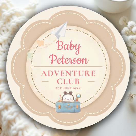 Our Greatest Adventure Pink Vintage Baby Shower ラウンドシール
