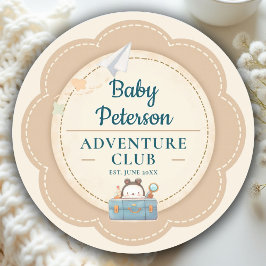 Our Greatest Adventure Teal Blue Cute Baby Shower ラウンドシール