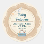 Our Greatest Adventure Teal Blue Cute Baby Shower ラウンドシール (正面)
