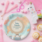 Our Greatest Adventure Vintage Blue Baby Shower ペーパープレート (パーティー)