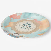 Our Greatest Adventure Vintage Blue Baby Shower ペーパープレート (アングル)