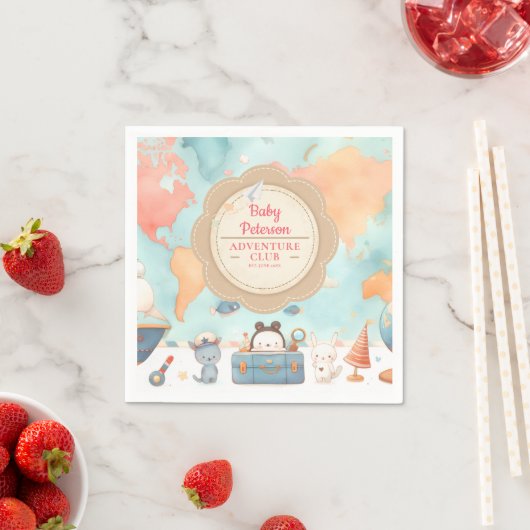 Our Greatest Adventure Vintage Pink Baby Shower スタンダードカクテルナプキン (インサイチュ)