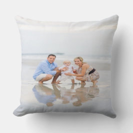 Our Happy Place:家族パーソナライズされたビーチ写真 クッション
