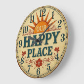 Our happy place cozy home  ラージ壁時計 (傾斜)
