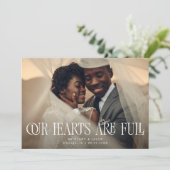 Our Hearts Are Full Elegant Wedding Photo サンキューカード (スタンド正面)