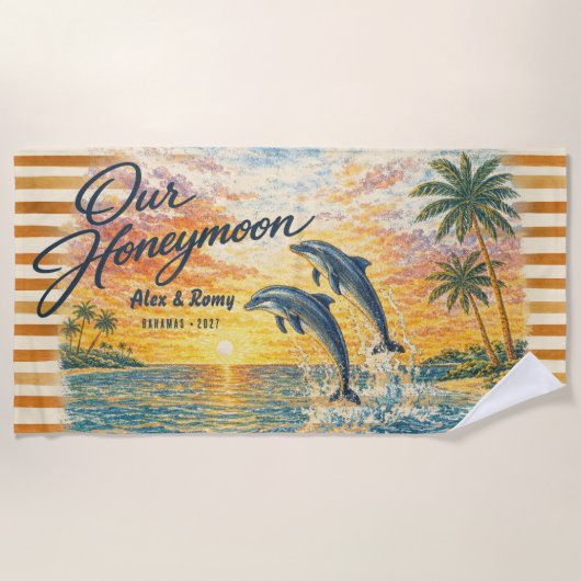 Our Honeymoon Dolphins Custom Vintage Beach Towel ビーチタオル (正面)