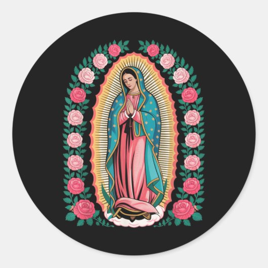 Our Lady De Guadalupe Sant Mary Back Print Christi ラウンドシール (正面)