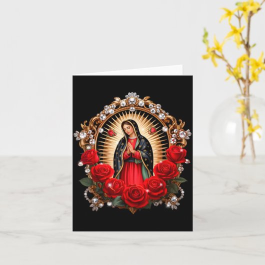Our Lady Guadalupe Saint Virgin Mary In Roses Flow カード (黄色い花)