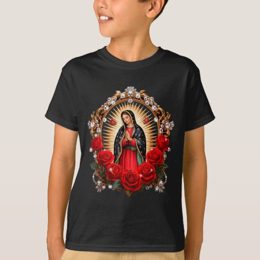 Our Lady Guadalupe Saint Virgin Mary In Roses Flow Tシャツ (正面)