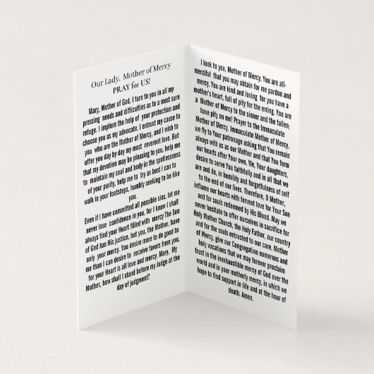 Our Lady Mother of Mercy Prayer Card (内部)