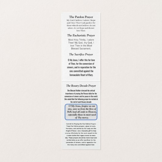 Our Lady of Fatima Prayer Card (内部フラット)