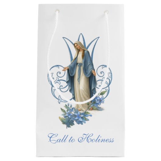 Our Lady of Grace Catholic Blue Floral  スモールペーパーバッグ (正面)