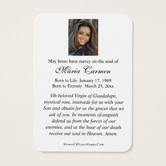 OUR LADY OF GUADALUPE FUNERAL PRAYER CARD (裏面)