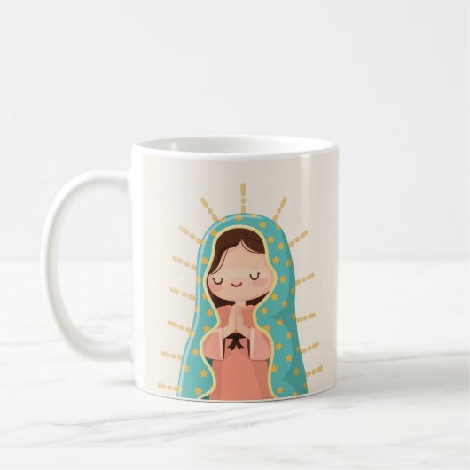 Our Lady of Guadalupe kawaii style with prayer コーヒーマグカップ (左)