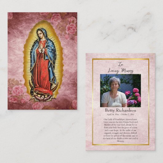 Our Lady of Guadalupe Memorial Prayer Card プレイスカード (正面/裏面)