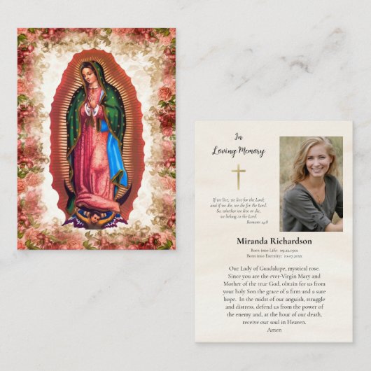 Our Lady of Guadalupe Photo Memorial Prayer Card プレイスカード (正面/裏面)