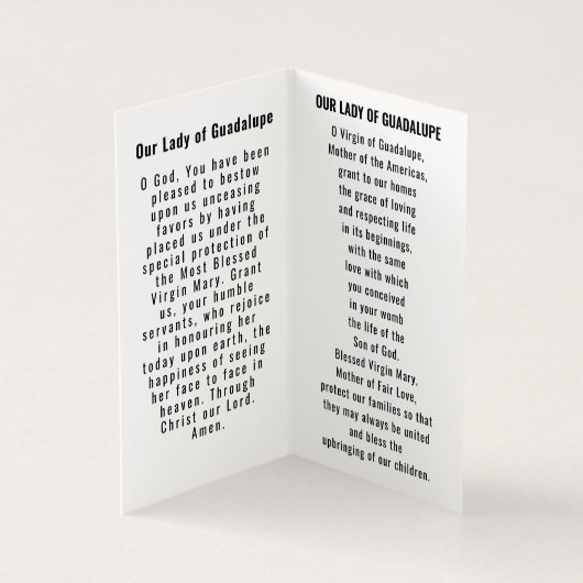 Our Lady of Guadalupe Prayer Card (内部)