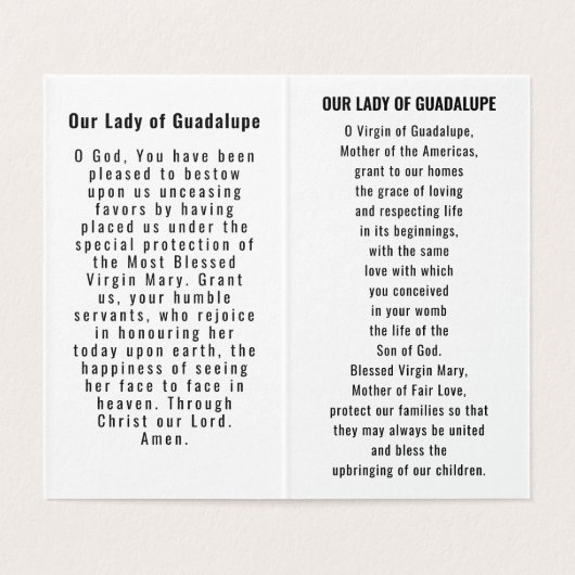 Our Lady of Guadalupe Prayer Card (内部フラット)