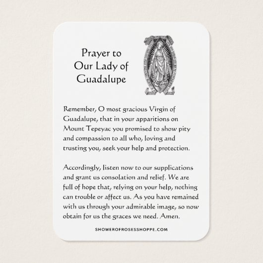 Our Lady of Guadalupe Prayer Holy Card (裏面)