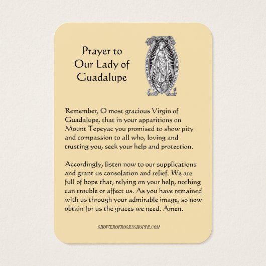 Our Lady of Guadalupe Prayer Holy Card (裏面)