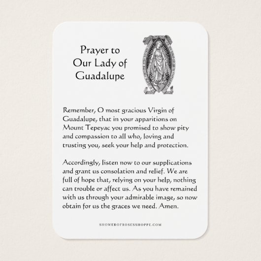Our Lady of Guadalupe Prayer Holy Card (裏面)