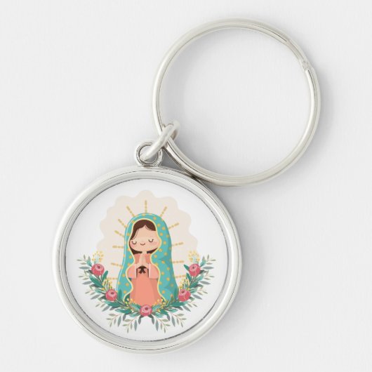 Our Lady of Guadalupe with flowers Kawaii Style キーホルダー (正面)
