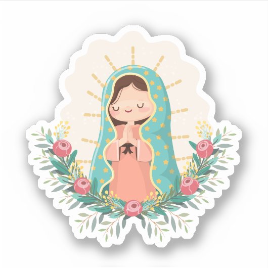 Our Lady of Guadalupe with flowers Kawaii Style シール (正面)