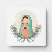 Our Lady of Guadalupe with flowers Kawaii Style フォトプラーク (正面)