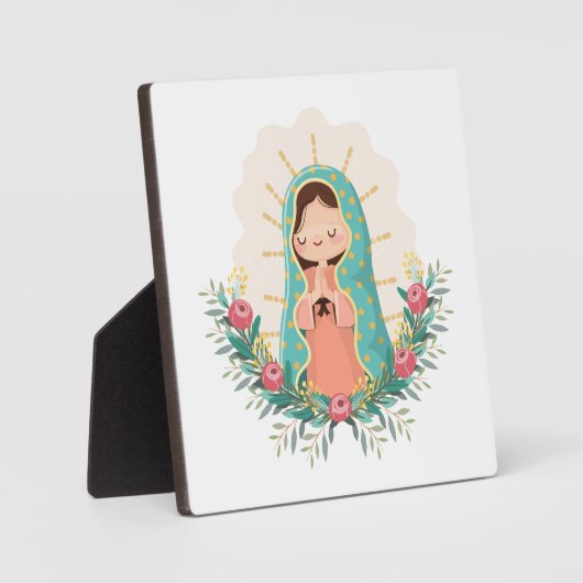 Our Lady of Guadalupe with flowers Kawaii Style フォトプラーク (正面)