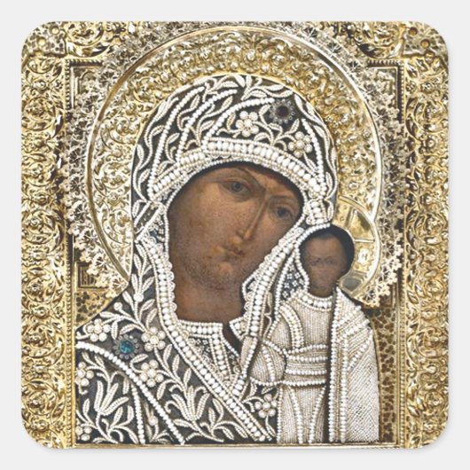 Our Lady of Kazan Orthodox Christian Icon スクエアシール (正面)