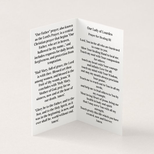 Our Lady of Lourdes Prayer Card (内部)