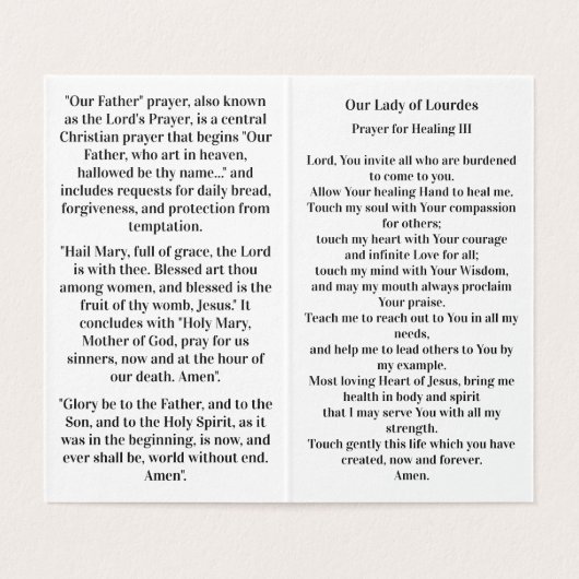 Our Lady of Lourdes Prayer Card (内部フラット)