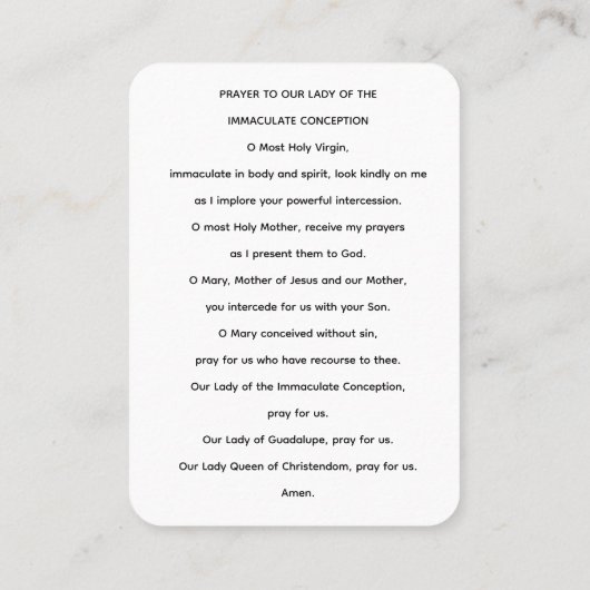 Our Lady of the Immaculate Conception Prayer Card 名刺 (裏面)