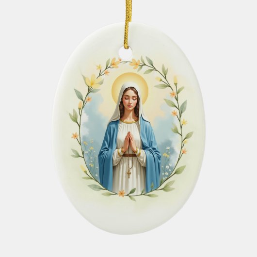 Our Lady of the Rosary God's Peace and Blessings セラミックオーナメント (正面)