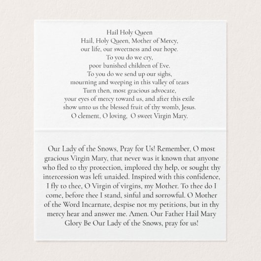 Our Lady of the Snows Prayer Card (内部フラット)