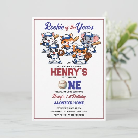 Our Little Animals Baseball 1st Birthday Party 招待状 (スタンド正面)